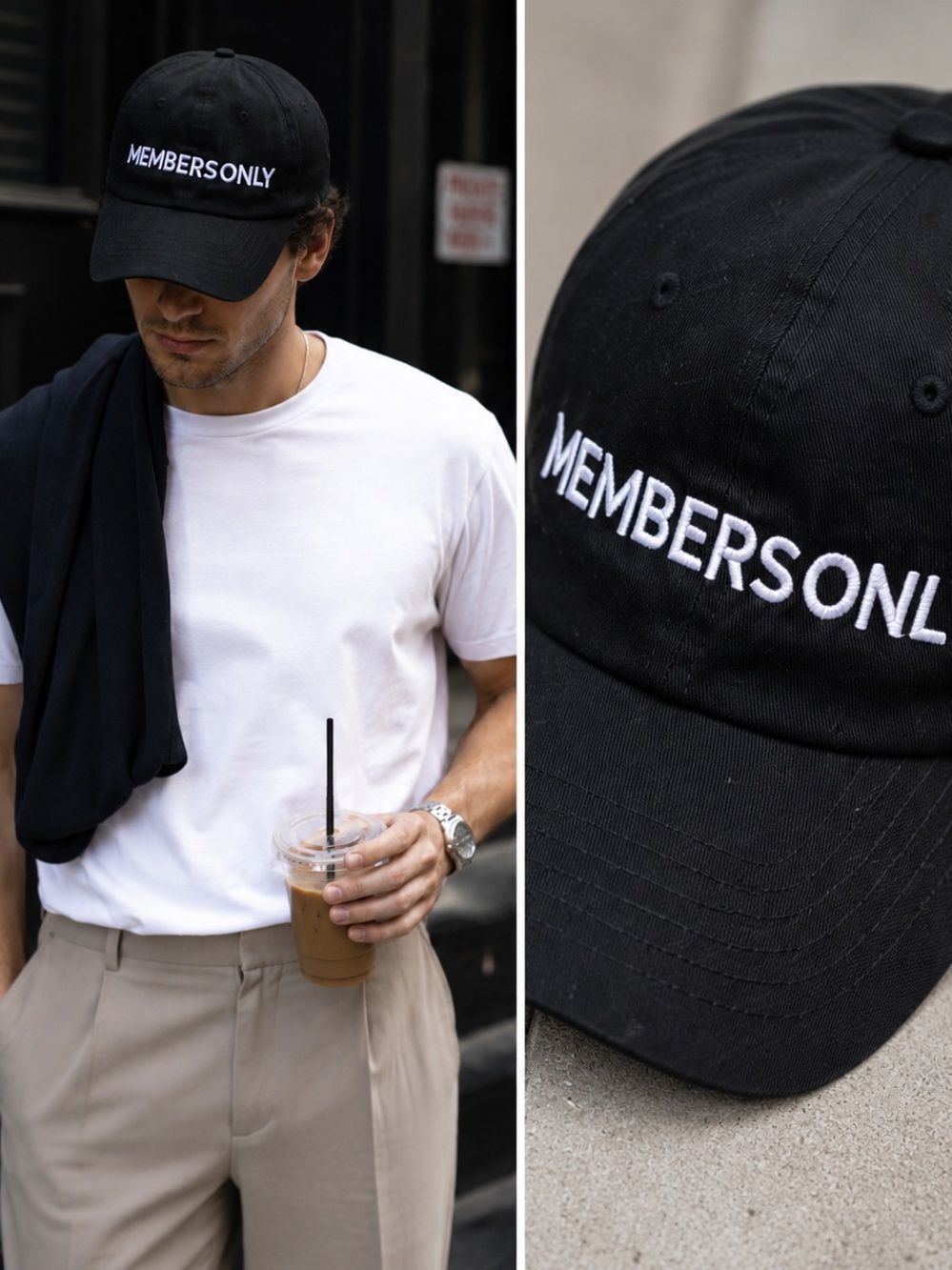 Vintage Members Only Black Dad Hat Embroidered Logo Cap Streetwear NYC Style